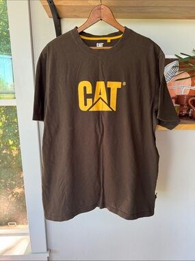 Caterpillar Brown Short Sleeve Tee with Yellow CAT Logo